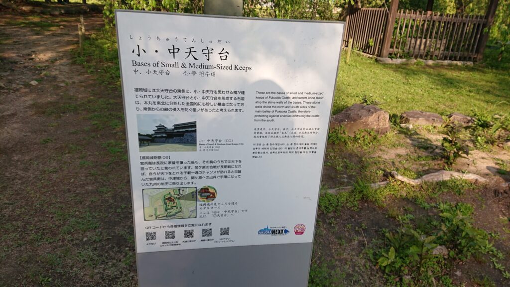福岡城の小天守台・中天守台を説明する現地案内板